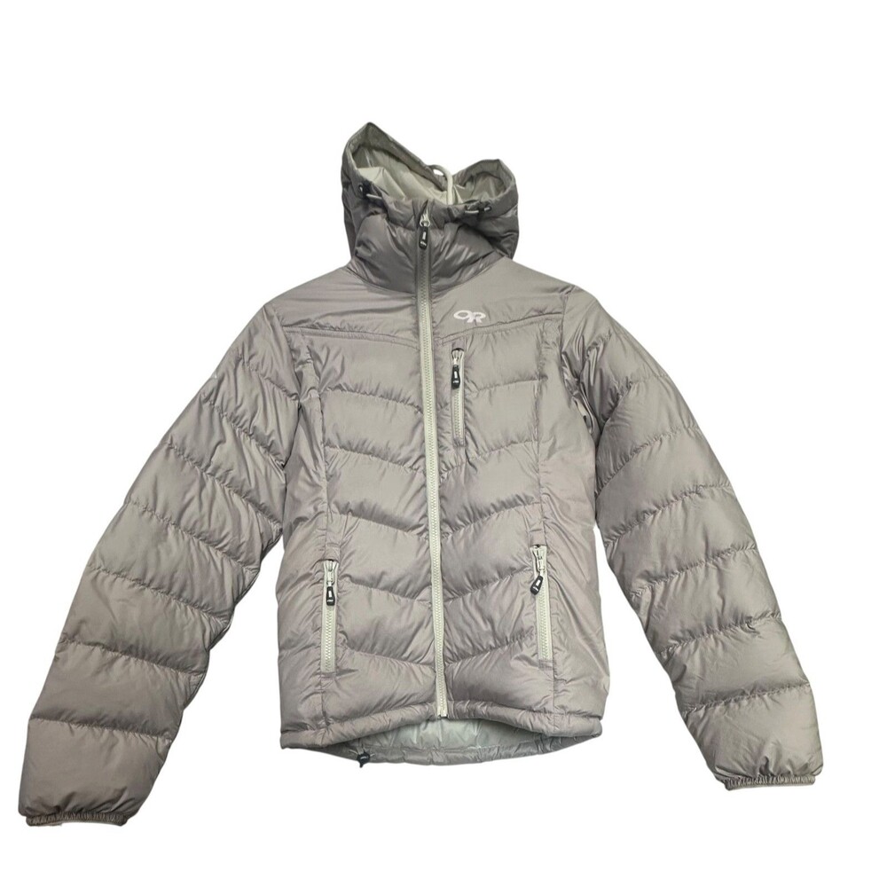 Outdoor Research Transcendent Gray Goose Down Puffer Jacket Womens XS Zip Up